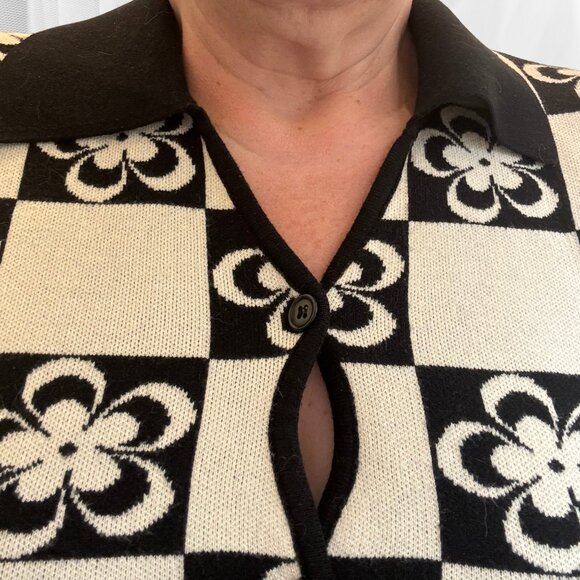 Cider Black & White Checkerboard Floral Knit Button-Down Polo – Size 3XL - Picture 2 of 10